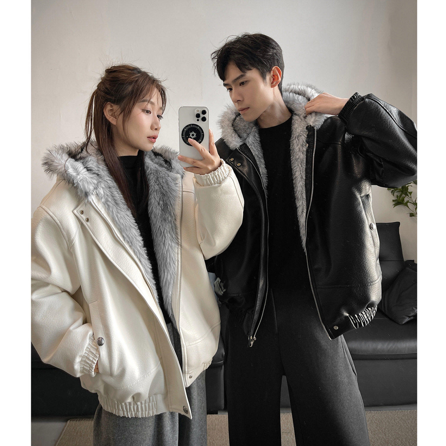 冬装新款男士荔枝皮狼王座山雕棉服全毛连帽加厚夹克外套情侣棉衣