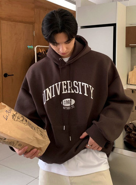 MYQ字母刺绣连帽卫衣男春季宽松套头帽衫韩版潮流休闲百搭上衣