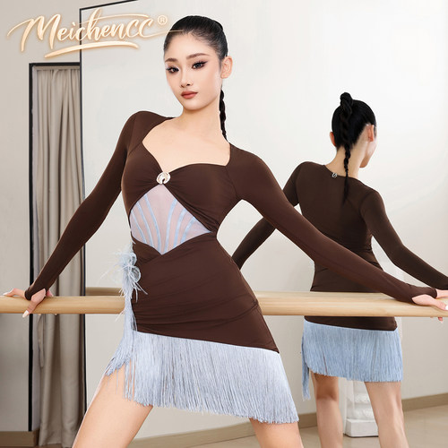 美辰拉丁新款舞蹈服长袖镂空高级