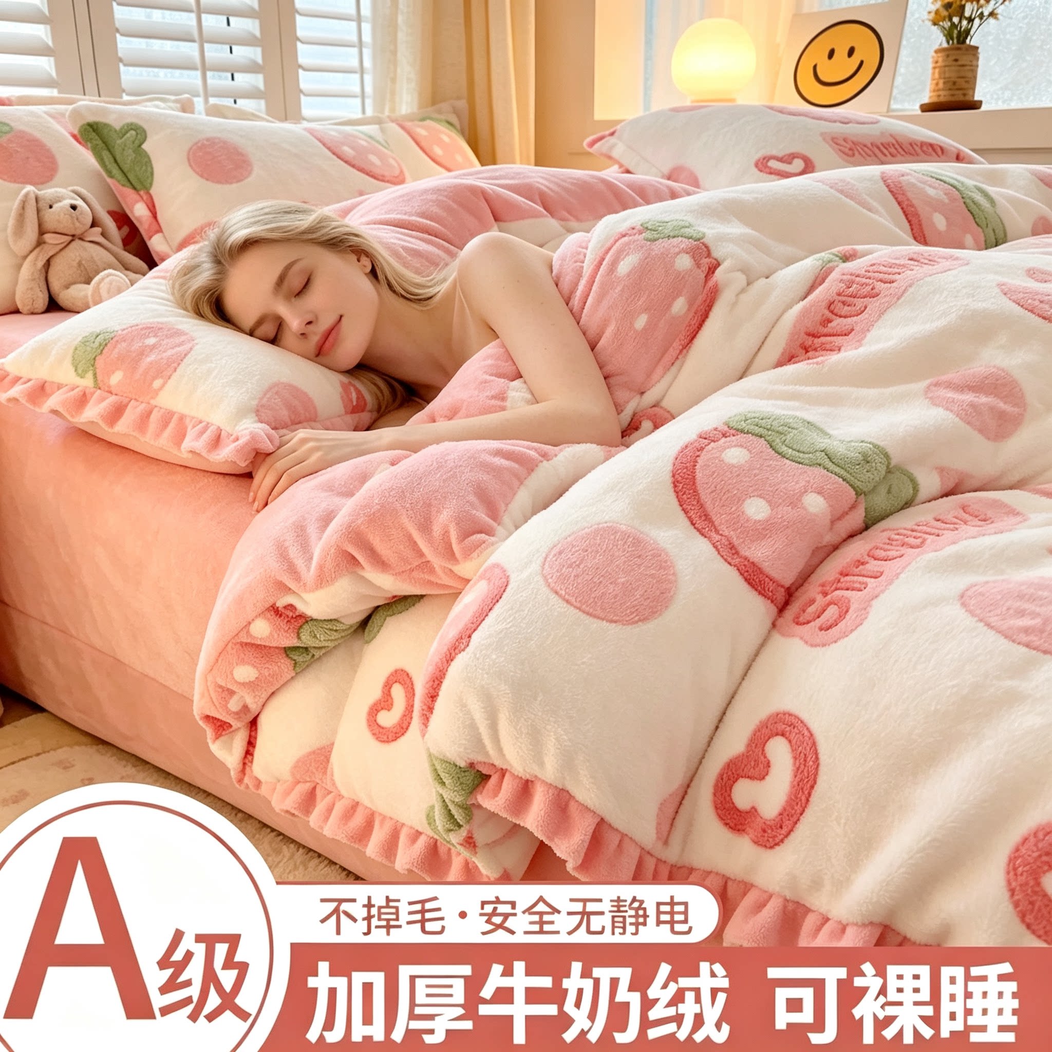 全棉纯棉冬季珊瑚绒牛奶绒被套单件150x200x230四件套加绒被罩法