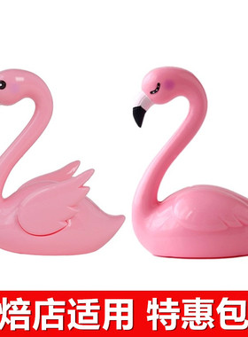 火烈鸟蛋糕装饰情人节情侣儿童公主生日派对天鹅摆件粉红色鸟插件