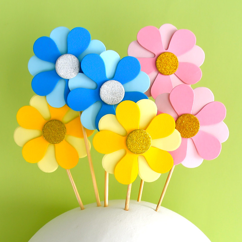 太阳花蛋糕装饰插件双层小清新粉色花朵向日葵6支装儿童烘焙插牌,节庆用品/礼品,节日装扮用品,淘宝优惠券,粉丝福利购,淘宝优惠卷