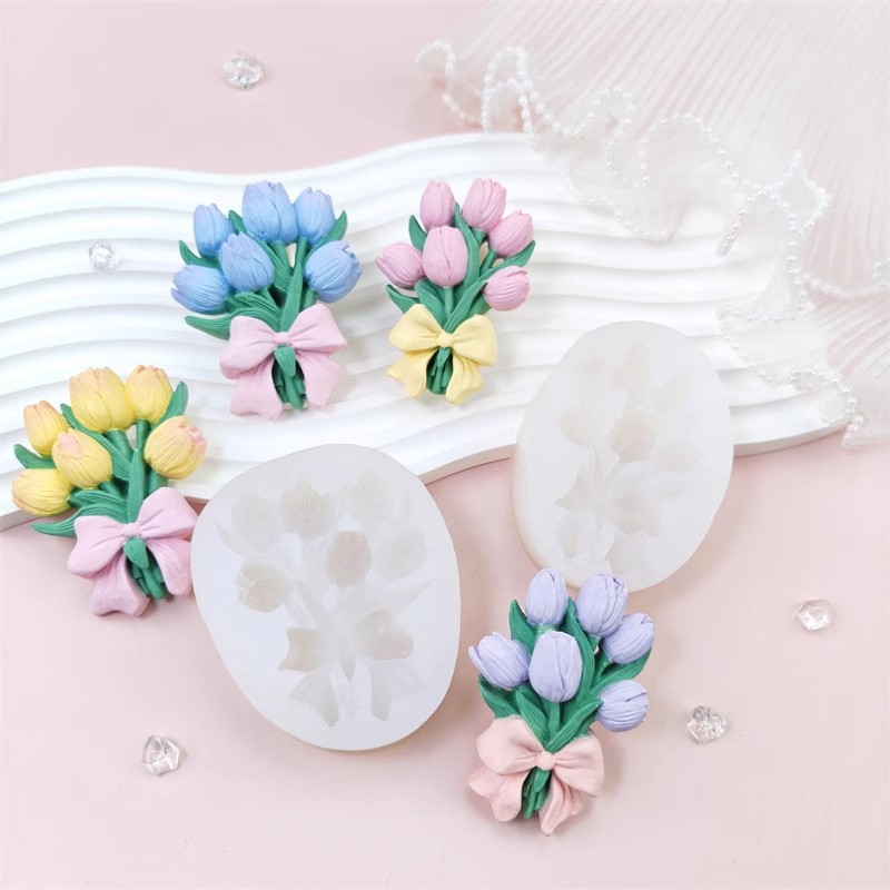 网红郁金香花硅胶模具翻糖巧克力花瓣叶子格桑刮刀花烘焙蛋糕装饰