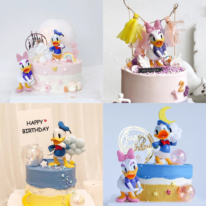 唐老鸭夫妻蛋糕装饰摆件卡通q版可爱小鸭子情侣儿童生日烘焙插件