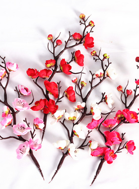 红色梅花蛋糕装饰插件中国风老人祝寿过寿喜庆仿真花生日烘焙摆件