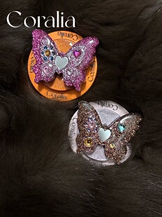 Coralia原创“花花蝴蝶”爱心镜面闪粉点钻手机气囊支架磁吸式