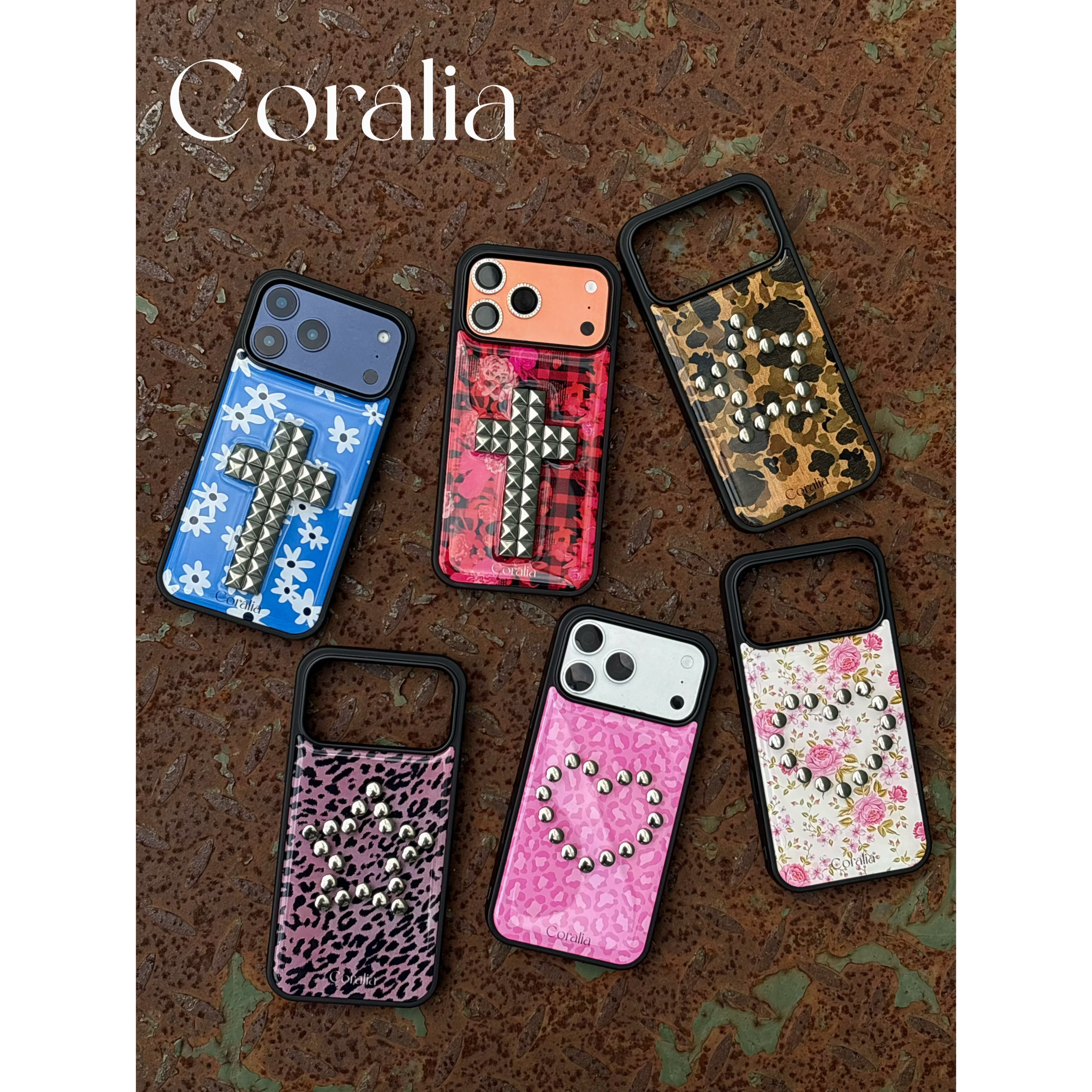 Coralia原创独家设计款立体铆钉黑边滴胶手机壳iphone18promax