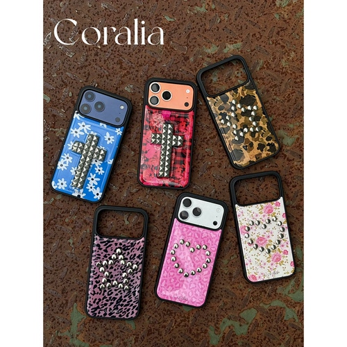 Coralia原创独家设计款立体铆钉黑边滴胶手机壳iphone18promax
