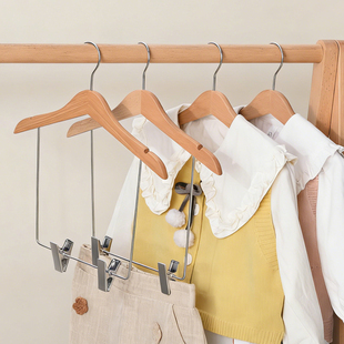 实木衣架套装家用儿童衣架带夹子宝宝婴幼儿衣挂服装店木质衣撑子