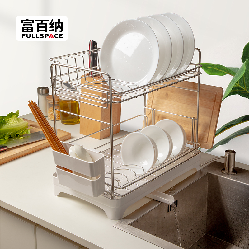 食品级304不锈钢双层碗碟沥水架