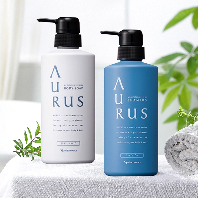 日本本土Naris娜丽丝AURUS男士洗发水-蓝瓶 沐浴液-白瓶 450ml