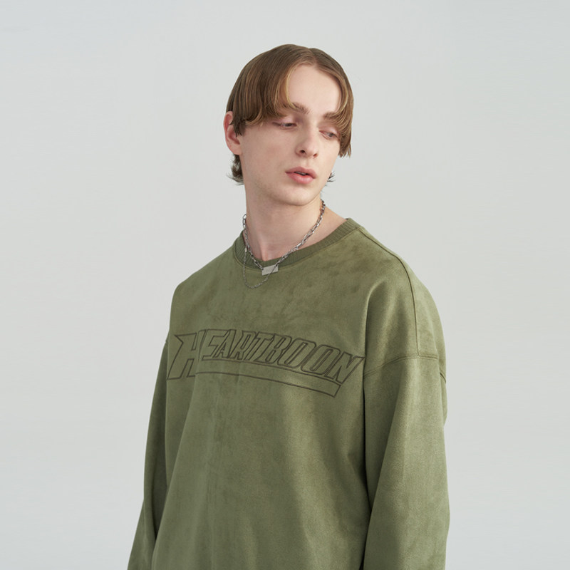 HeartBoon 新品美式复古高街麂皮绒刺绣宽松卫衣长袖男女情侣潮牌