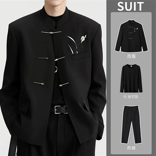 新中式立领中山装男春秋季国风外套高级感西装西服礼服夹克伴郎服