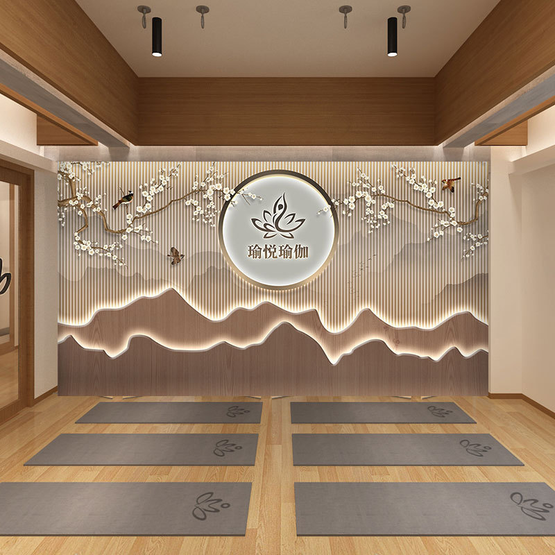 养生瑜伽馆墙纸新中式古风舞蹈教室背景墙面装饰壁画古筝琴室壁纸