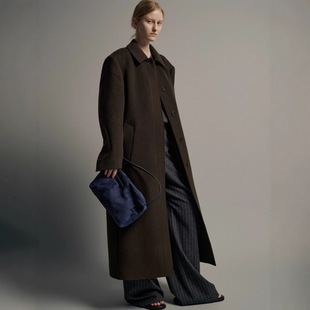 现H2026冬季新韩国东大门fa*adepa*tern复古纯色翻领毛呢大衣外套