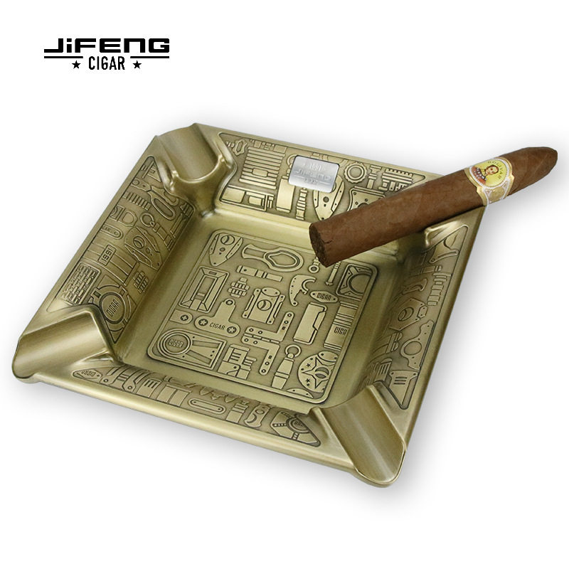 jifeng季风雪茄烟灰缸大口径烟槽创意送礼铜金属花纹雕刻家用烟缸