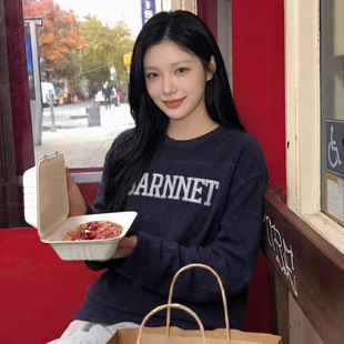 现货2026冬季新款韩国东大门八奶宽松休闲圆领字母印花长袖卫衣女