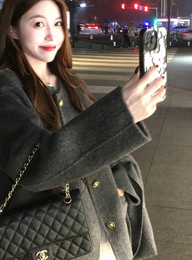 2025新款呢子大衣女灰色秋冬季高级感毛呢外套韩系小个子冬天短款