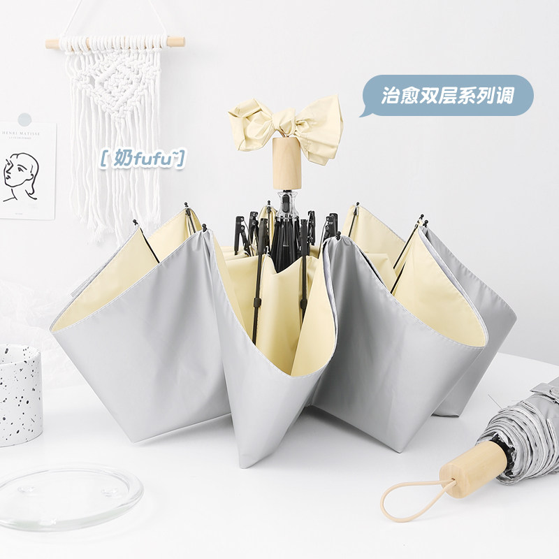 沁夏双层伞小清新钛银三折伞图片