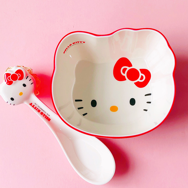 Bát trẻ em wuhe bát trẻ em bộ đồ ăn melamine hoạt hình bát cơm ăn dặm bé gái hellokitty hello kitty