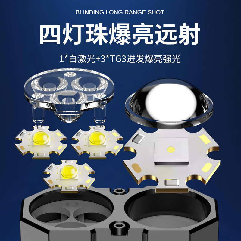 新款多功能强光手电筒铝