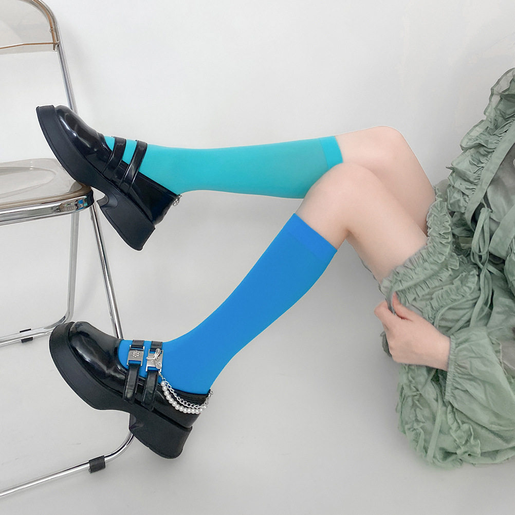 少女夏季薄款个性百搭天鹅绒糖果色及膝袜彩色日系y2k风小腿袜女