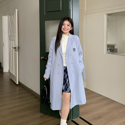 阿车家的大码jk原创胖mm学院风风衣外套显瘦高级感中长款大衣秋冬