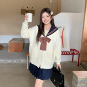 大码 jk原创胖mm 杏芽中 阿车家 学院风毛茸茸针织开衫 毛衣外套