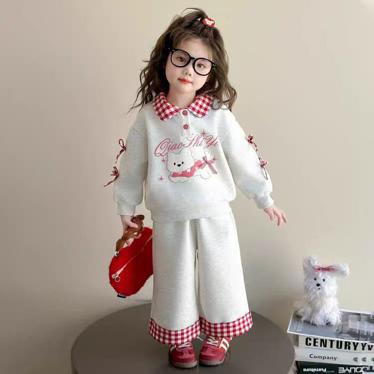 套装女童冬季新款加绒休闲女宝宝加厚阔腿裤卫衣套装两件套