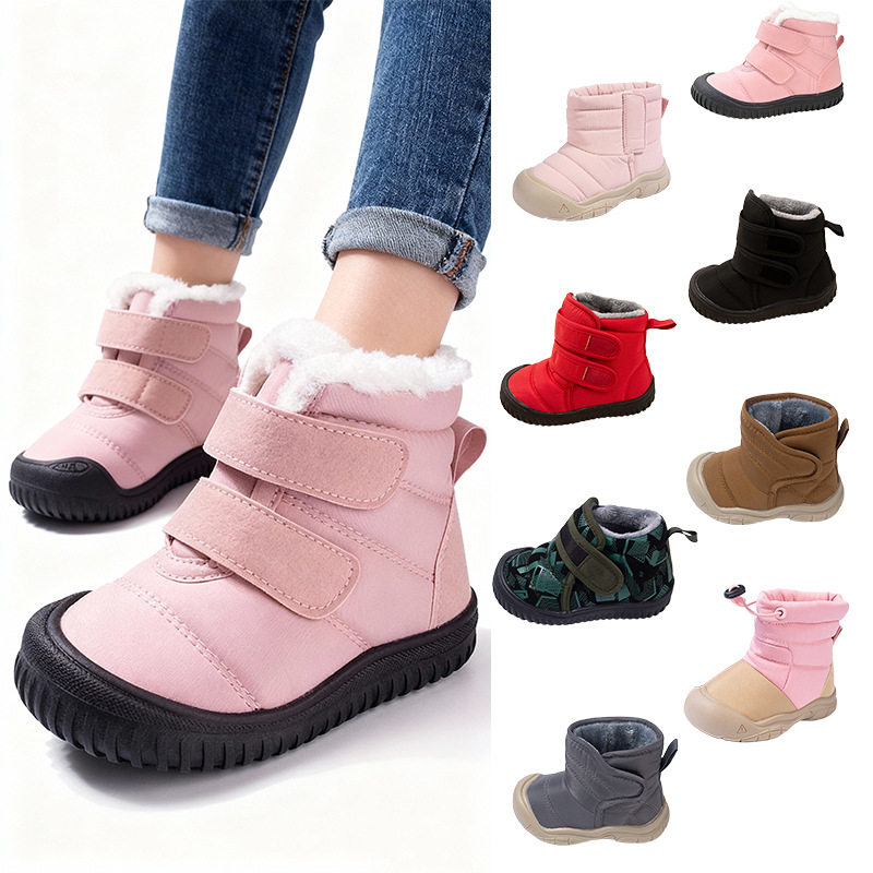 儿童保暖童鞋休闲软底棉鞋雪地靴魔术贴加绒靴子男女宝宝棉鞋冬季