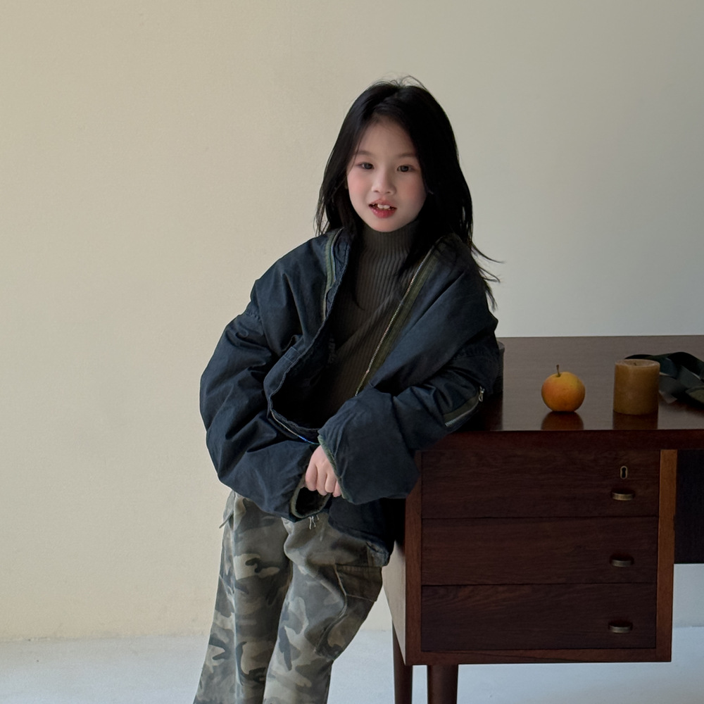 童外套2025秋冬韩版女宝宝夹克牛仔立体口袋拉链加绒后背外套