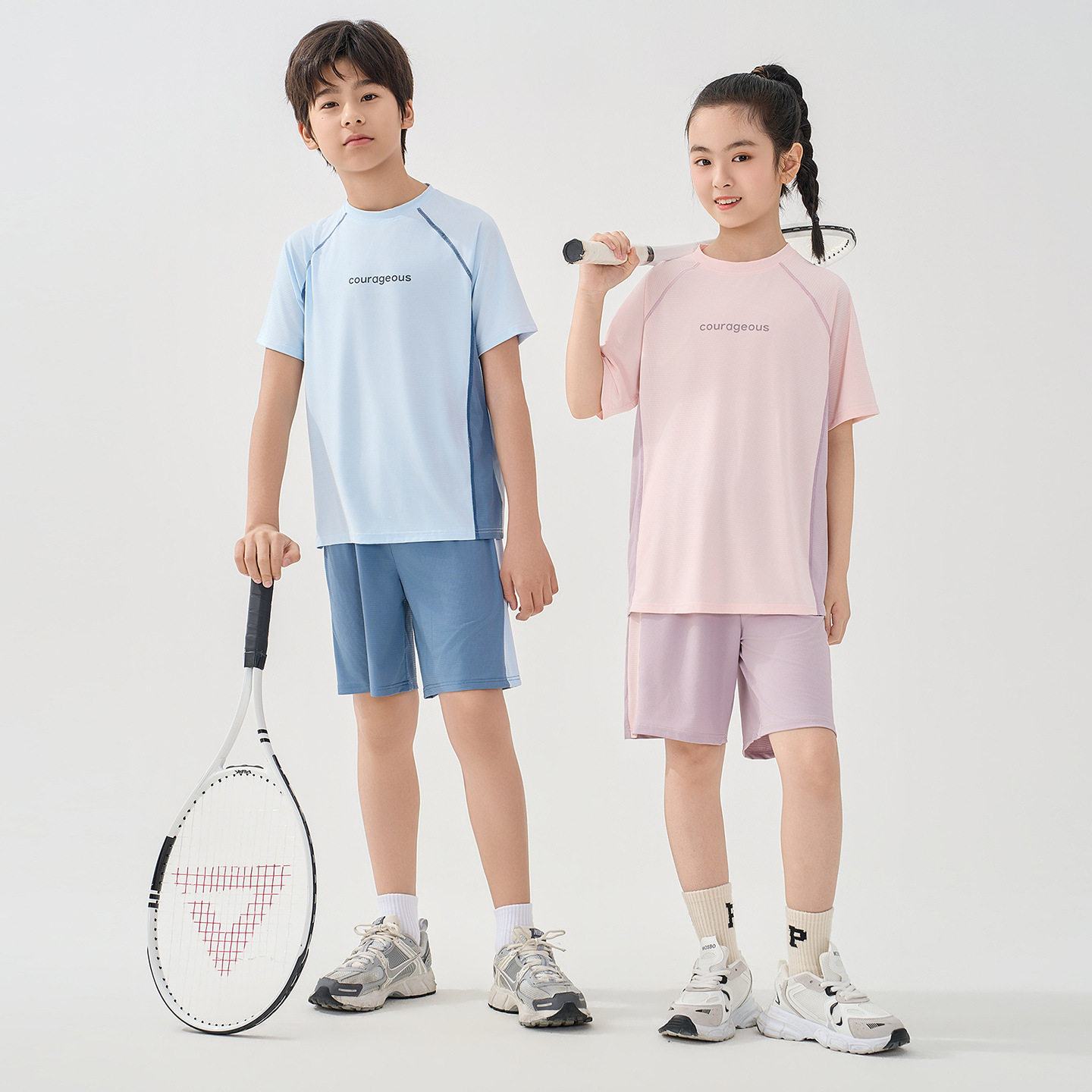 夏装短袖儿童2026短裤运动轻薄透气女童T恤圆领凉感男童套装风新