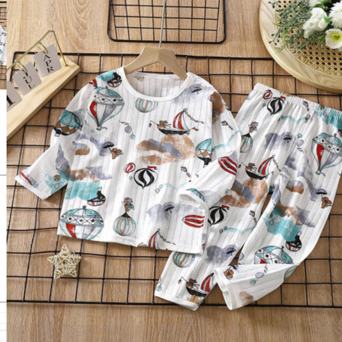 男童家居服纯棉空调服全棉儿童睡衣套装a类夏长袖无骨薄女童