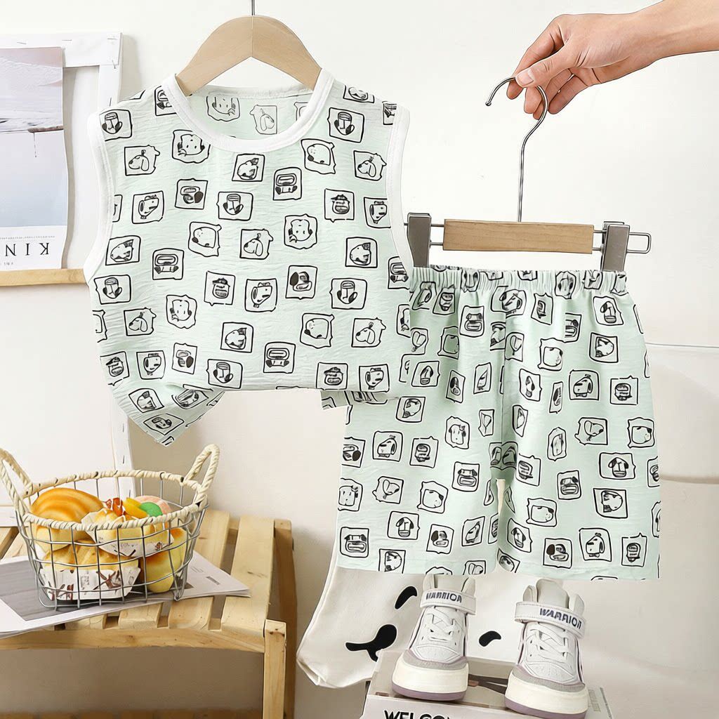 儿童背心短裤夏季女童睡裤睡衣宝宝韩版男童无袖童装睡裤休闲套装