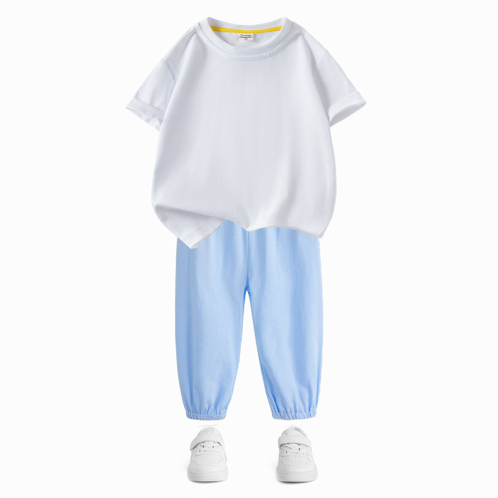 男女童套装夏季新款纯棉夏装件套短袖t恤防蚊裤两儿童可来图制做