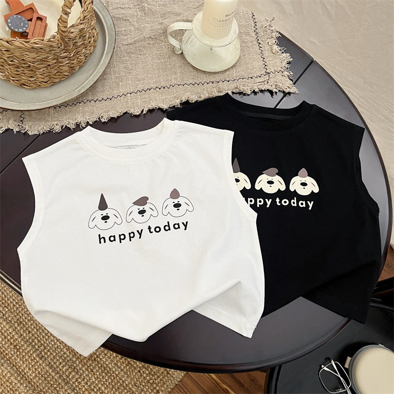 坎肩新款夏季男童女童卡通小狗儿童小童时尚百搭休闲韩系无袖背心