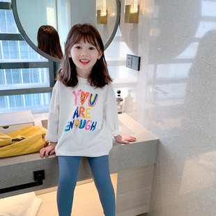 长袖秋装2023女童春秋T恤儿童纯棉打底衫宝宝白色新款体恤上衣潮