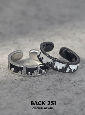 小众设计黑白胶片围城戒指