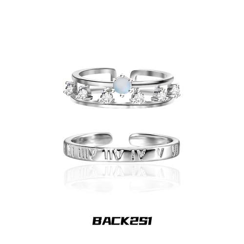 月光石罗马素圈情侣一对食指戒