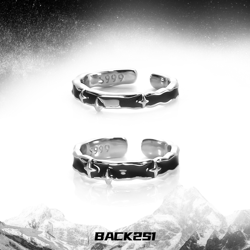 999足银黑色滴胶星芒情侣对戒