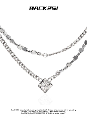 项链众双层镶钻男女通用钛钢