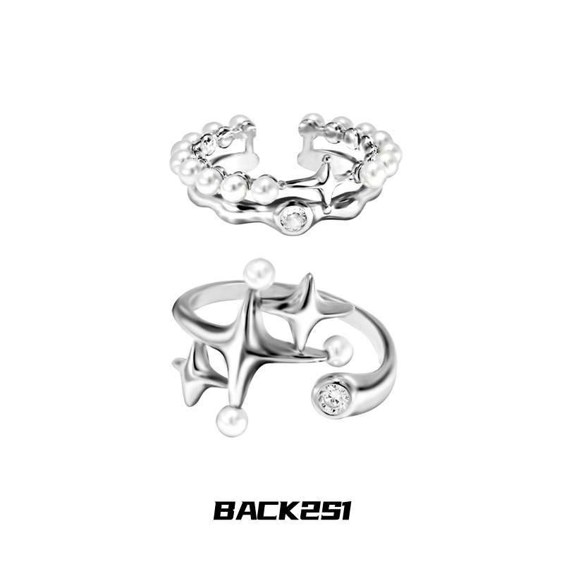 珍珠星芒戒指女个性开口食指戒