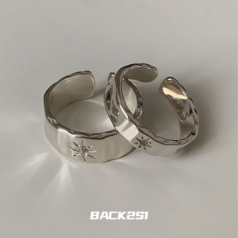 小众设计星芒锆石戒指男女情侣对戒复古冷淡风ins开口可调节指环