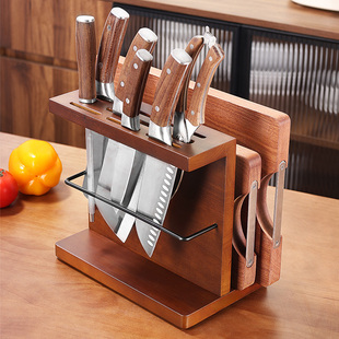 刀架2025新款置物架多功能厨房家用菜刀砧板架一体实木刀座收纳层