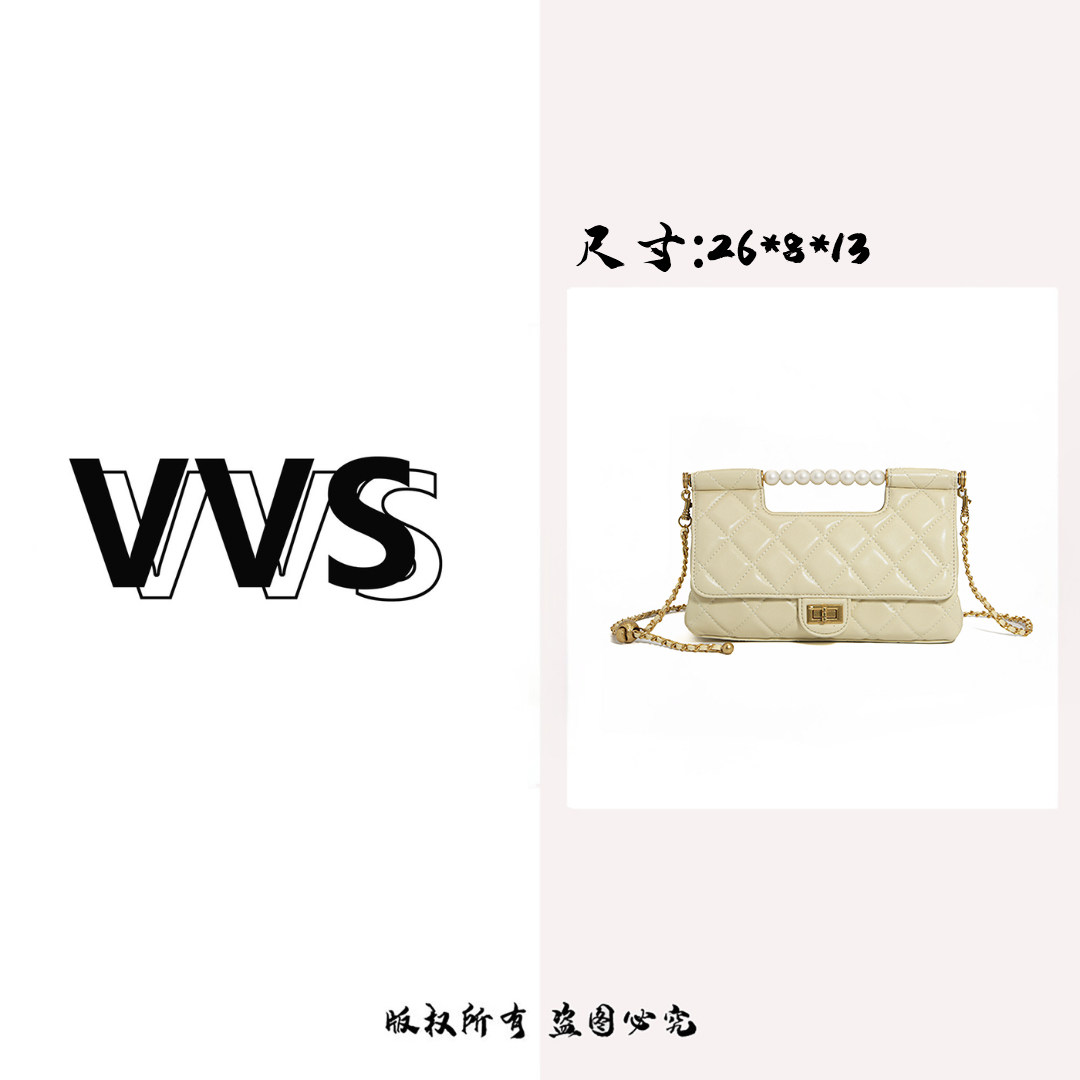 【VV专属】菱格珍珠手提高级轻奢链条手提包斜挎包QYX-61381黄色