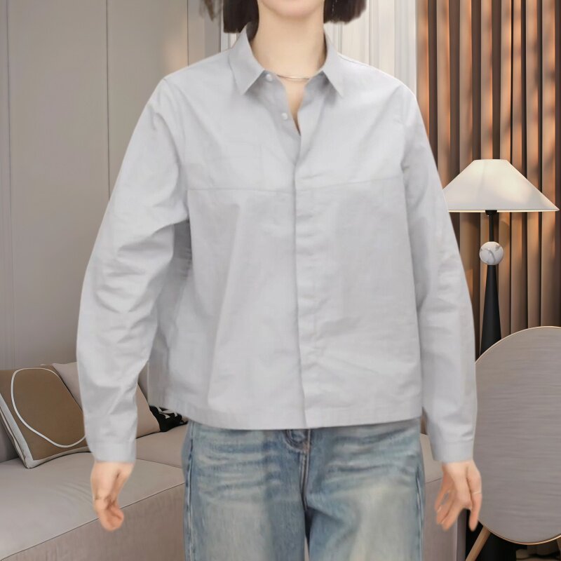 胖mm简约纯色翻领衬衫女装春季百搭宽松休闲衬衣通勤时尚长袖上衣