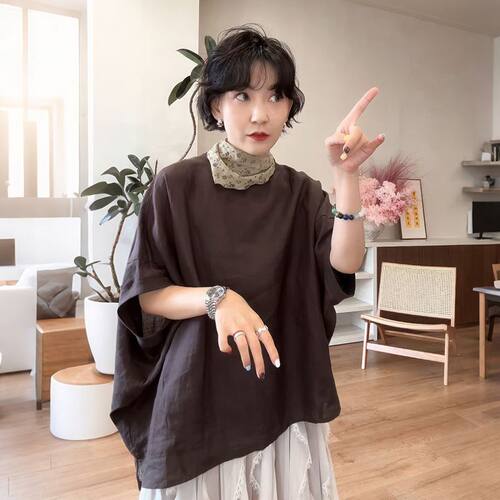 大码宽松慵懒风遮肚蝙蝠袖衬衫女