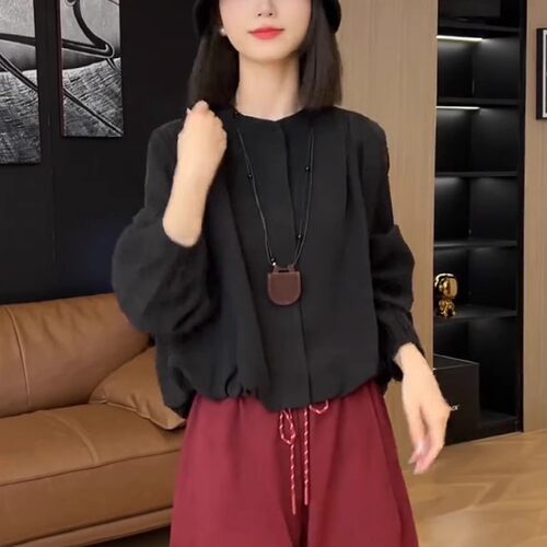 宽松短款简约时尚休闲长袖衬衫女