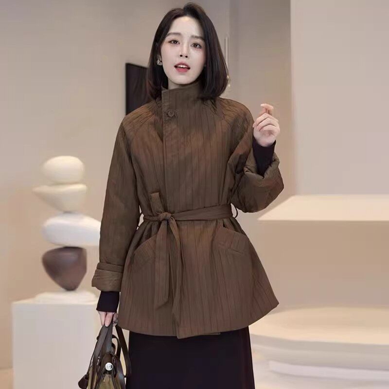 大码胖mm漂亮复古冬装外套女中长款收腰显瘦立领新款爆款轻薄棉服