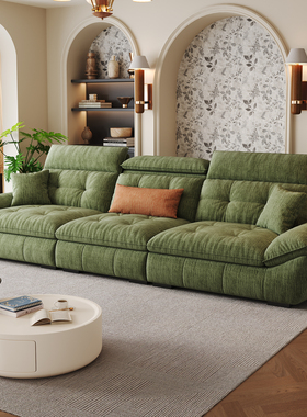 法式复古雪尼尔绒布艺沙发绿色三人位客厅小户型可躺可睡懒人沙发